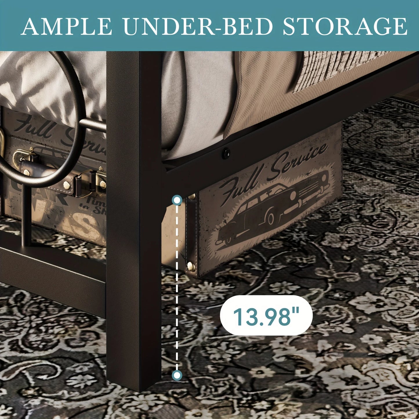 Metal Bed Frame With Vintage Circular Design