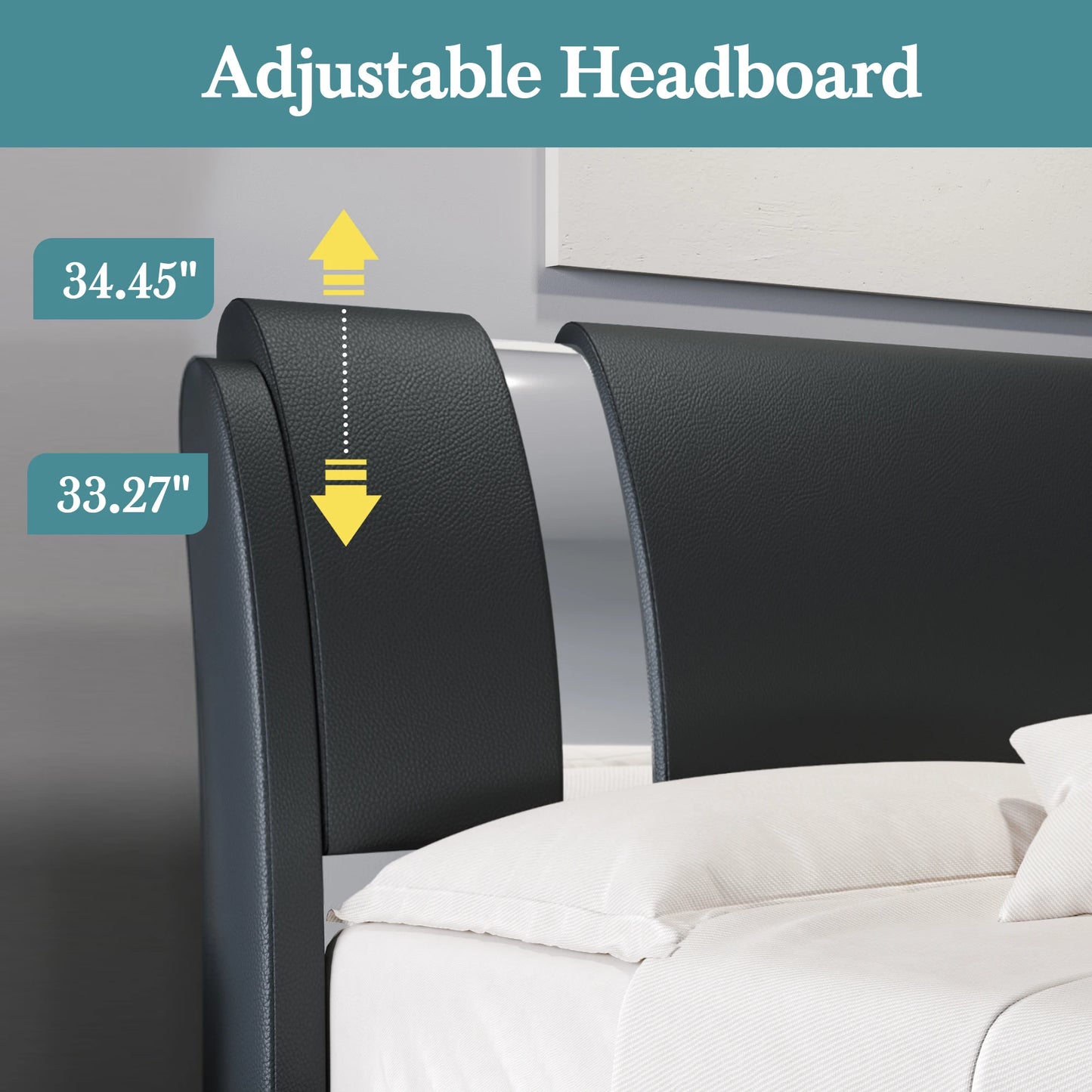 Modern Faux Leather Platform Bed Frame With Iron Accents