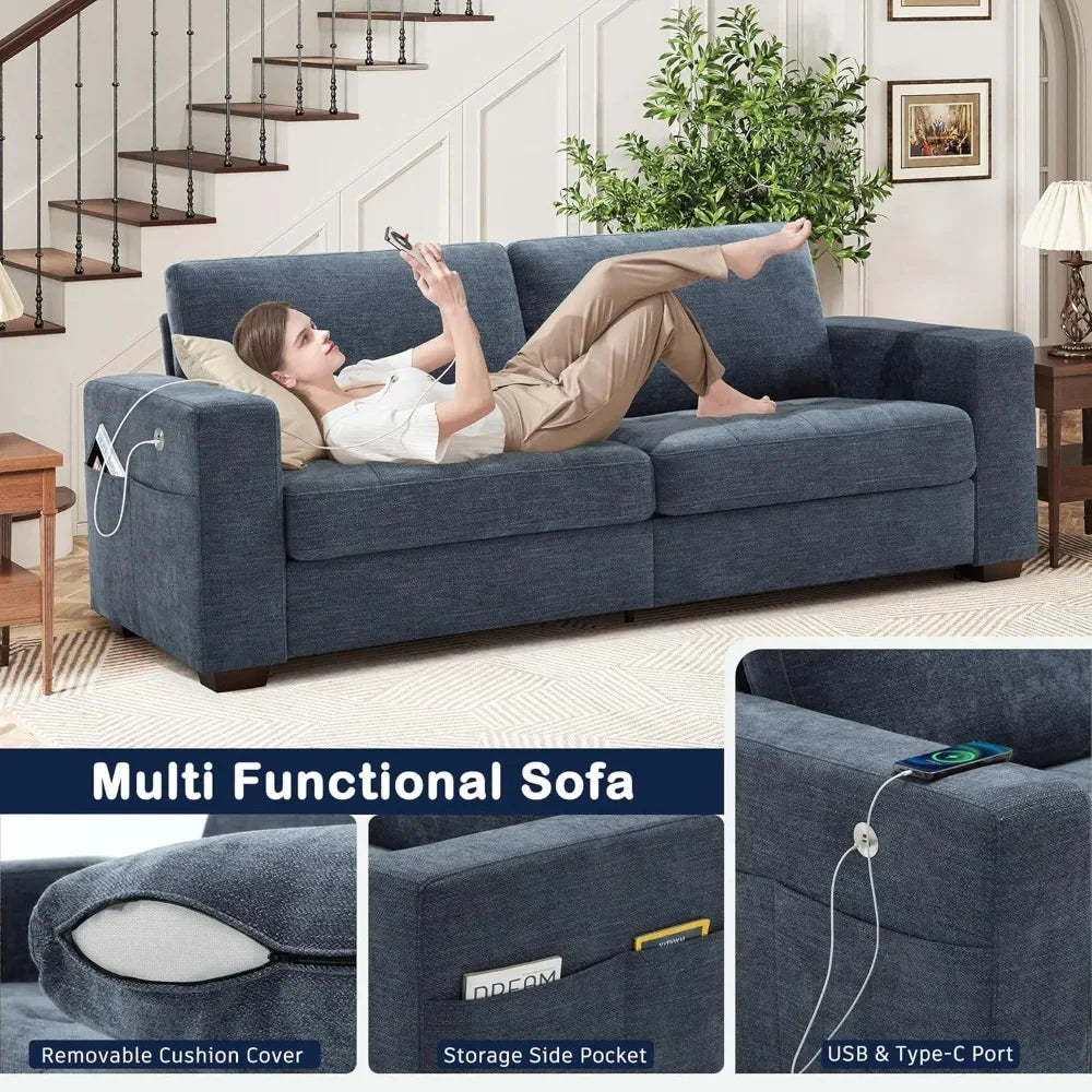 Comfortable 89" Sofa With Medium Firm Cushion, Removable Cover, Wide Armrests