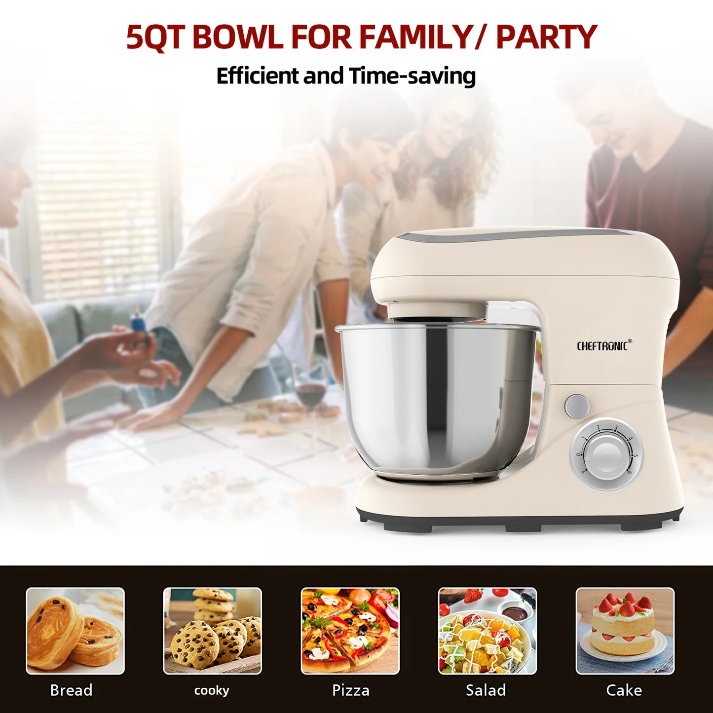 5Qt Tilt-Head Electric Household Stand Mixer