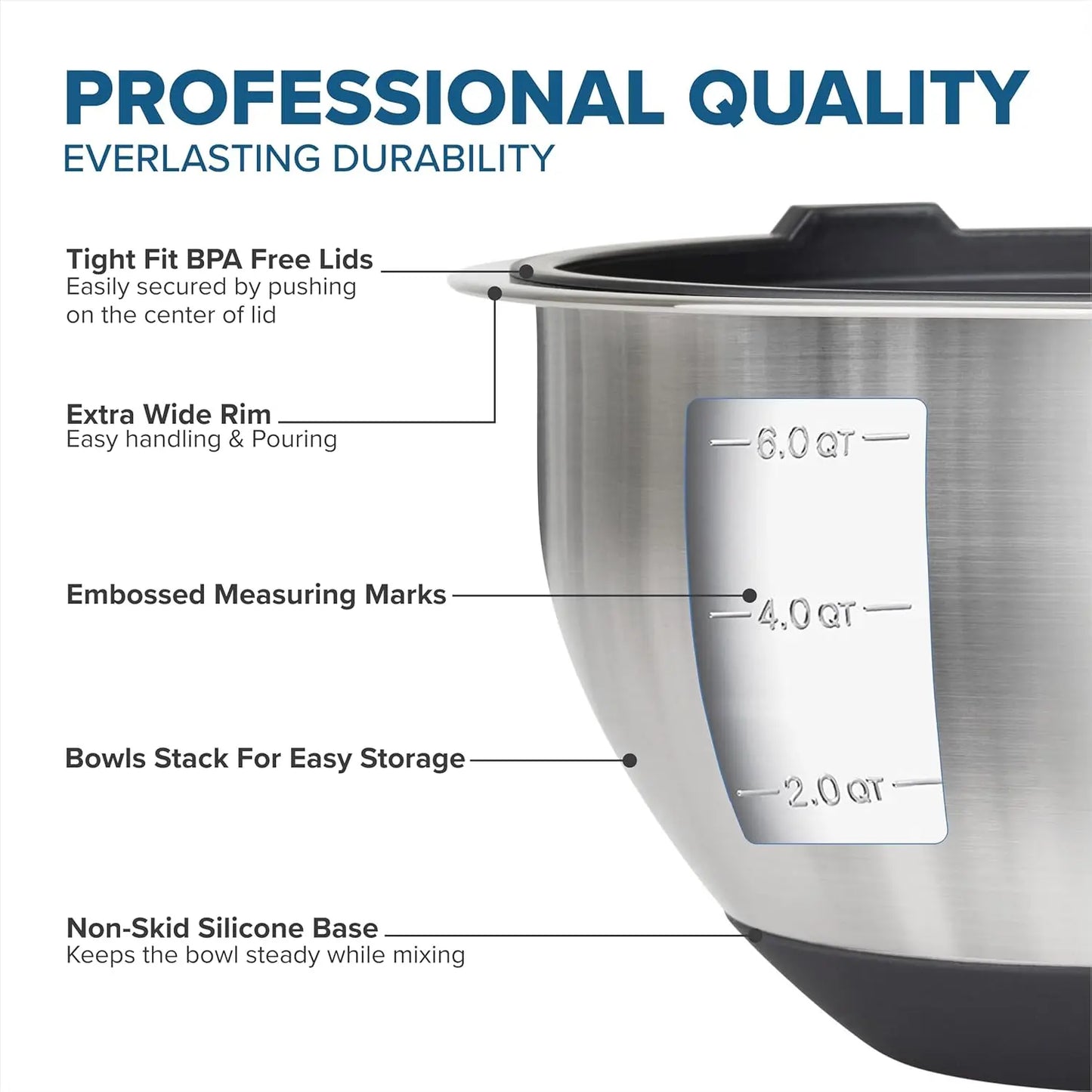 10-Piece Stainless Steel Mixing Bowls Set with Lids