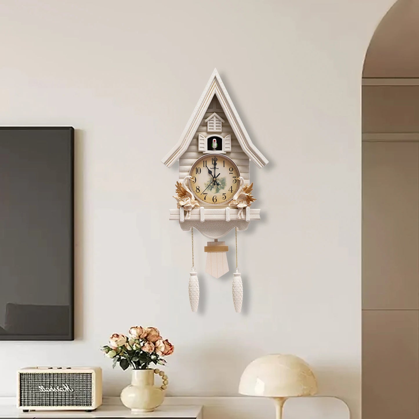White Cuckoo Wall Clock Antique Style