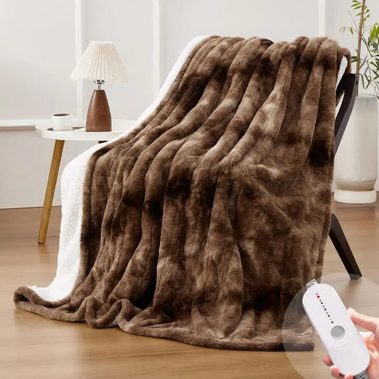Faux Fur Soft Heated Throw Blanket