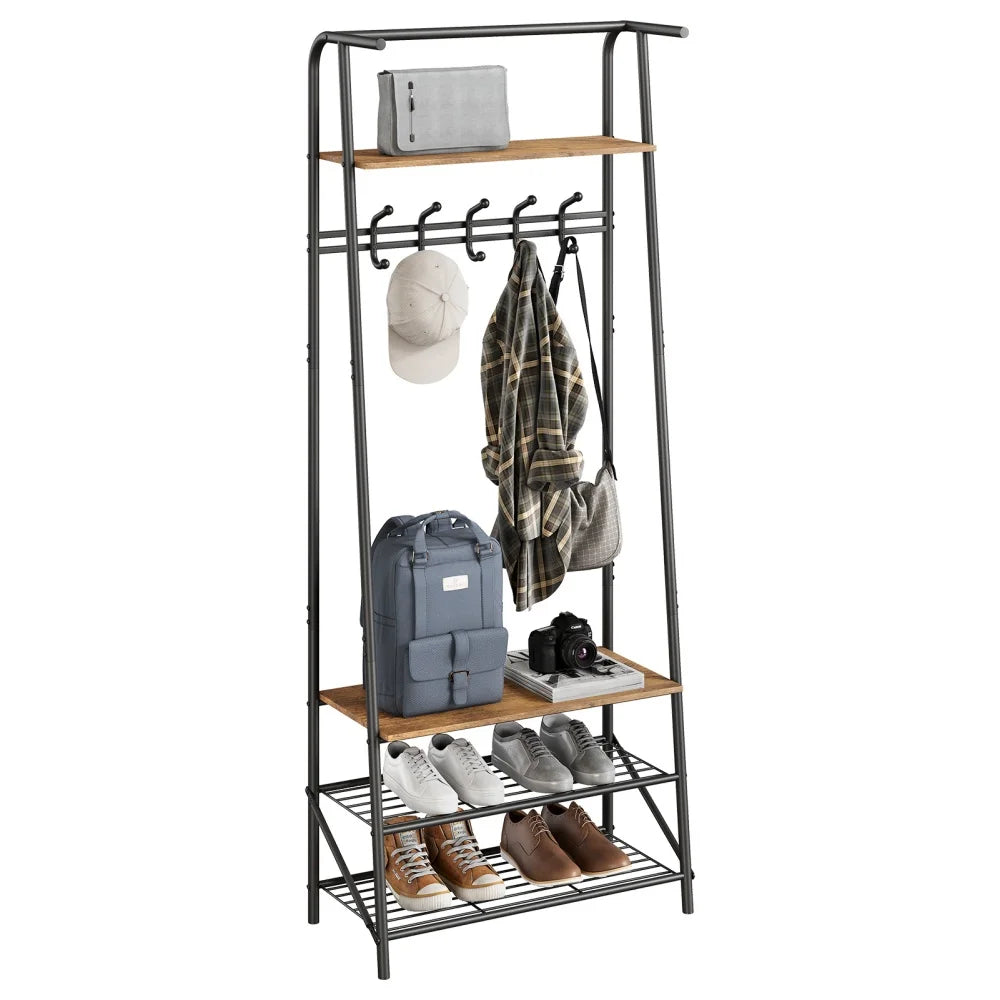 Entryway Coat Rack With Hooks & Steel Frame