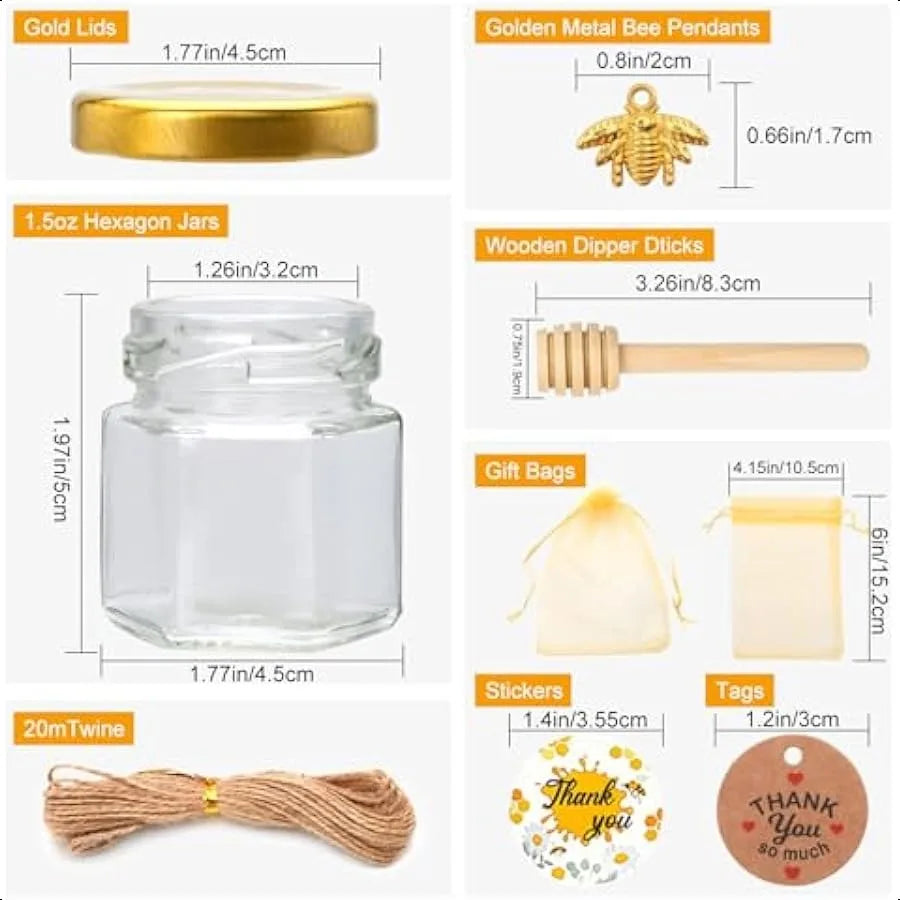 Mini Glass Honey Jars, Gold Lid