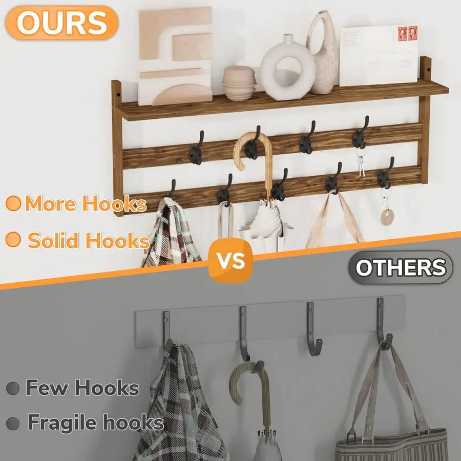 Multi-Task Coat Rack-Wall Mount With Shelf
