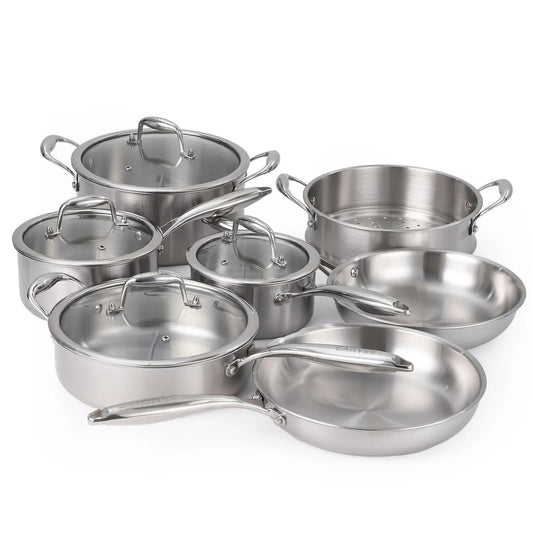 3 Ply Stainless Steel 11-Piece Cookware Set With Lids