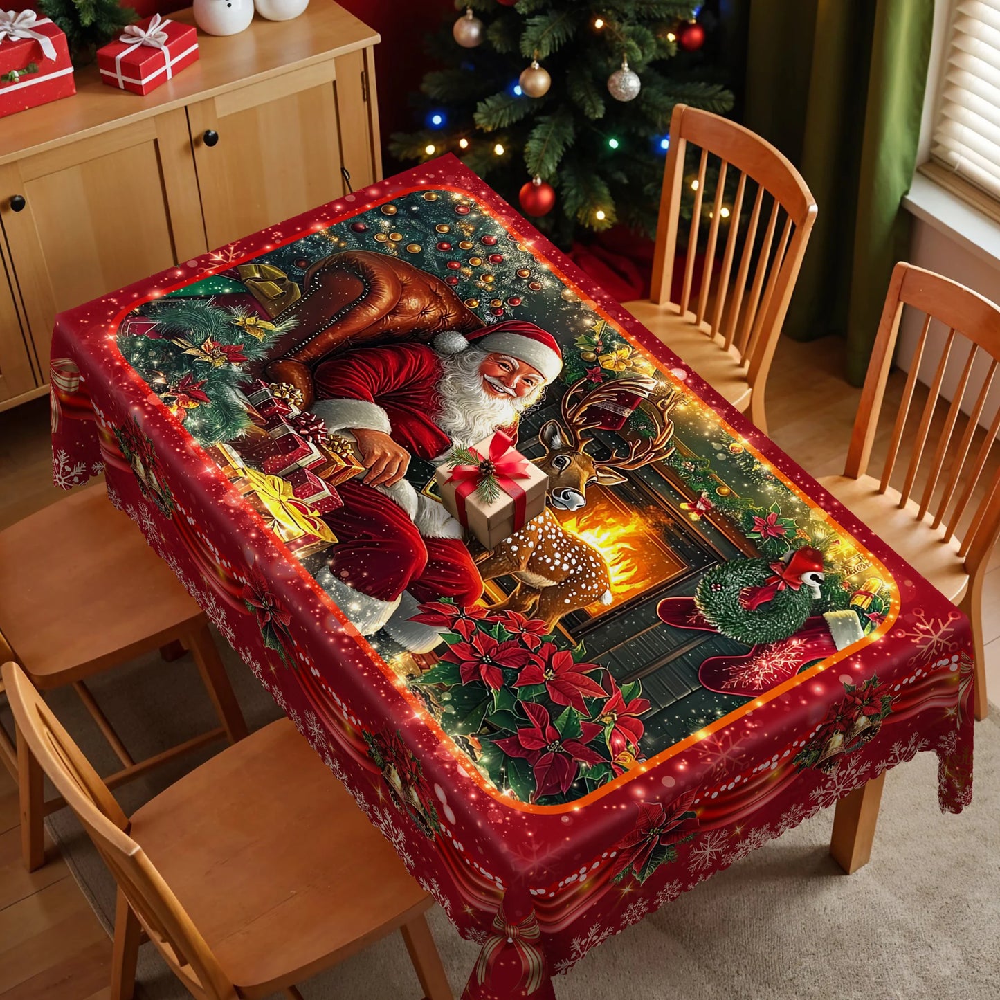 Vintage Christmas Theme Printed Tablecloth