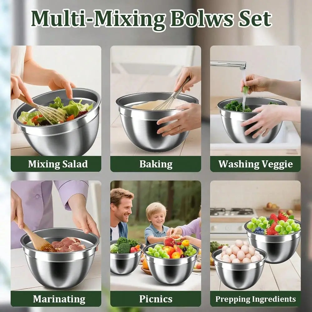 16-Piece Stainless Steel Mixing Bowls With Lids Set