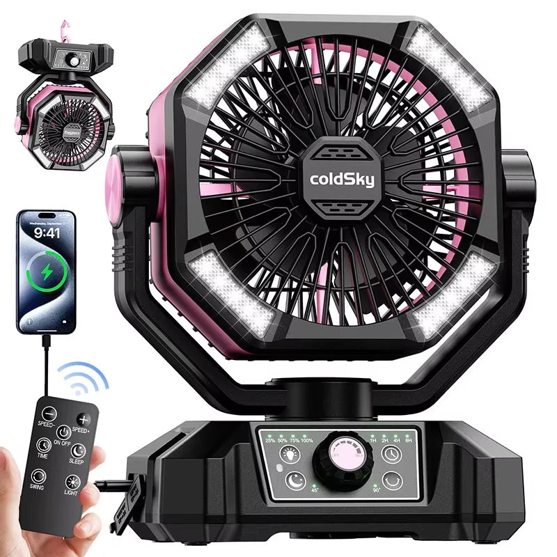 Portable ColdSky Fan With 4 LED Lantern Battery