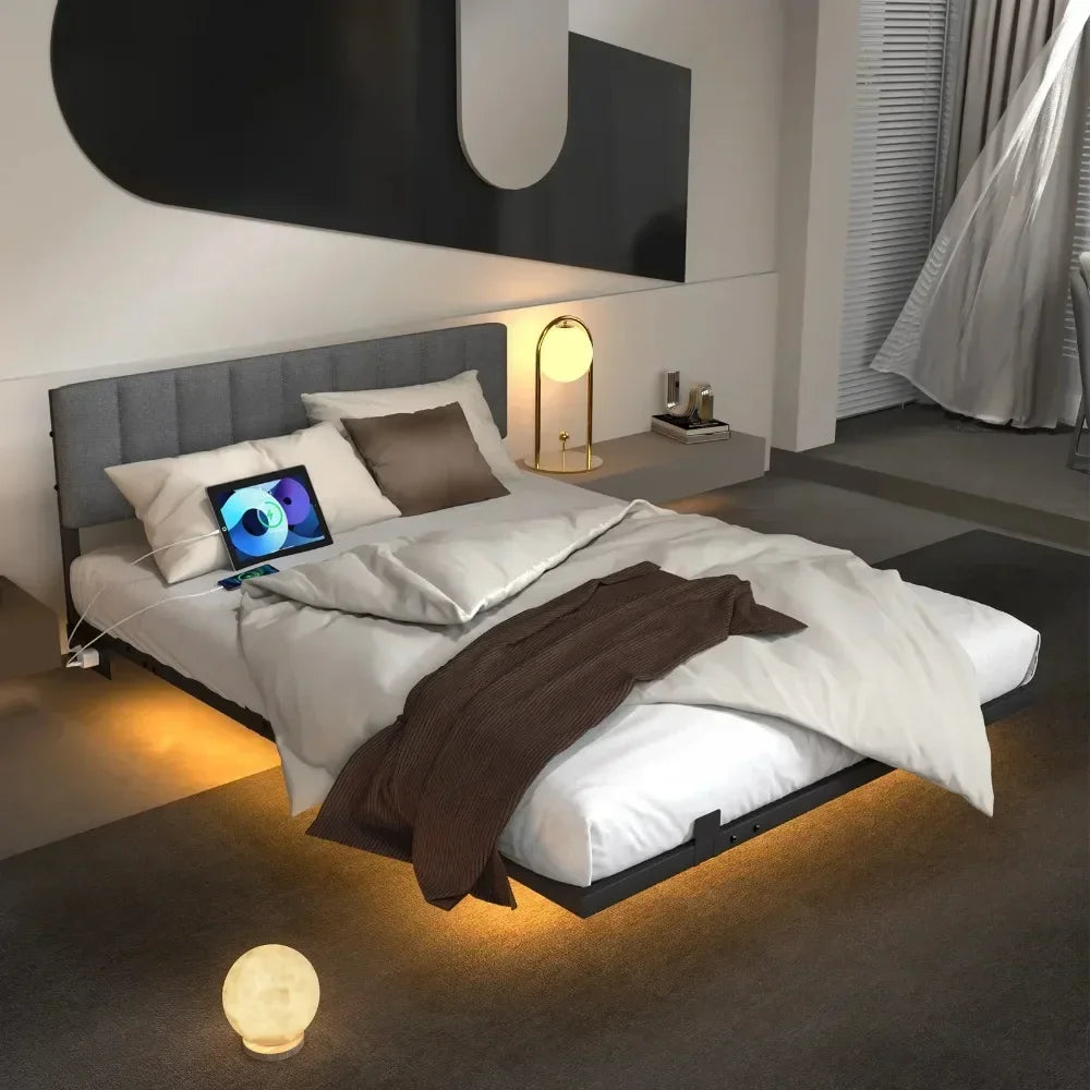 Floating LED Bed, Charging Station, 1000lb Capacity