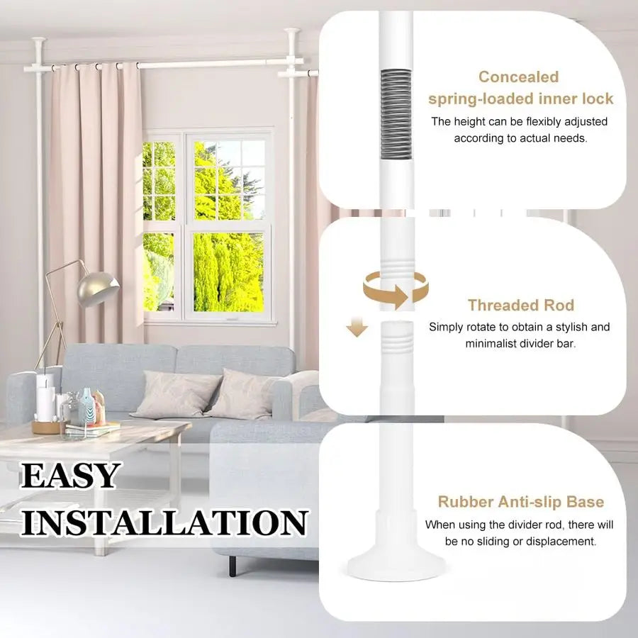 Non-Damaging Adjustable Room Divider Curtain Rod