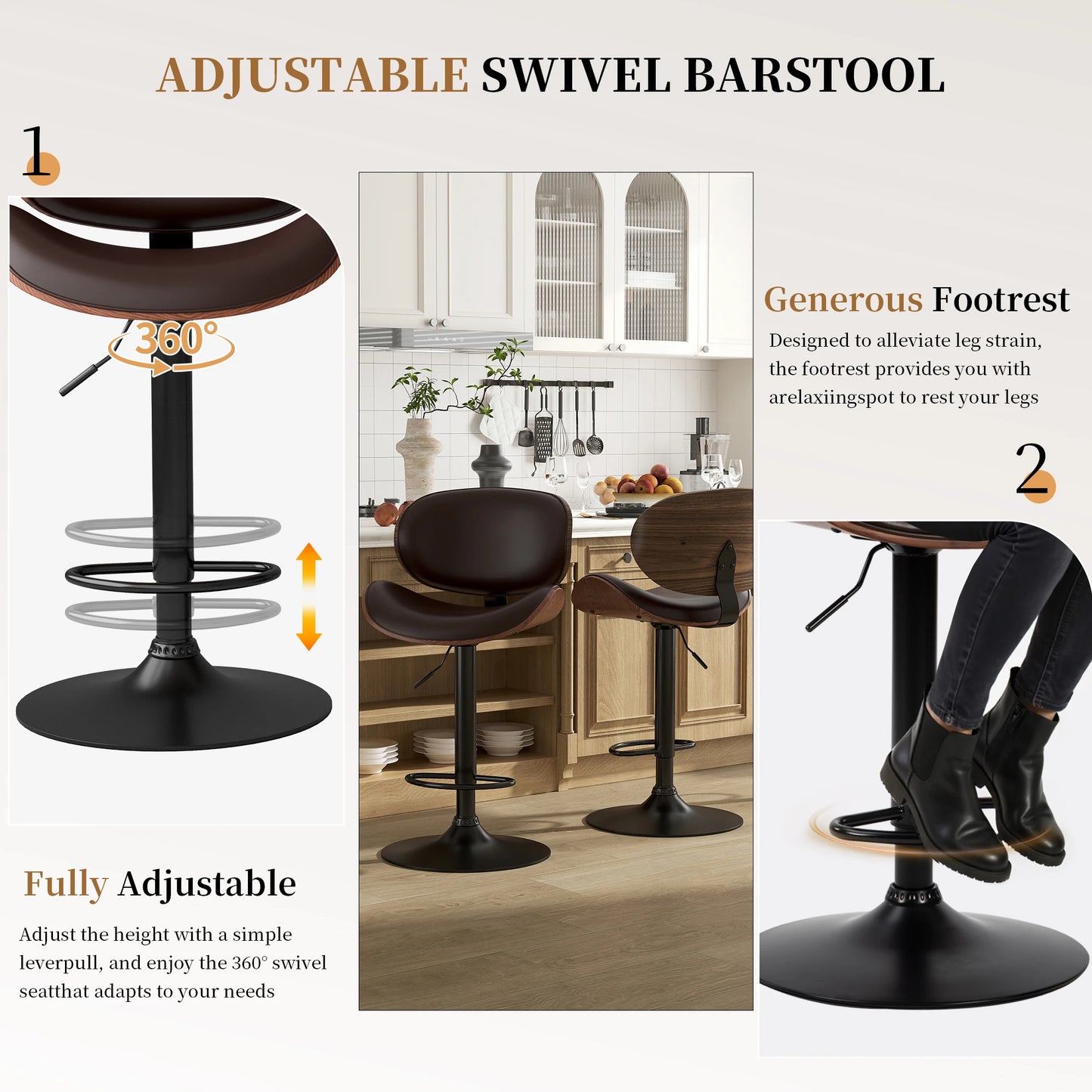 2 Adjustable Swivel Counter Height Bar Stools