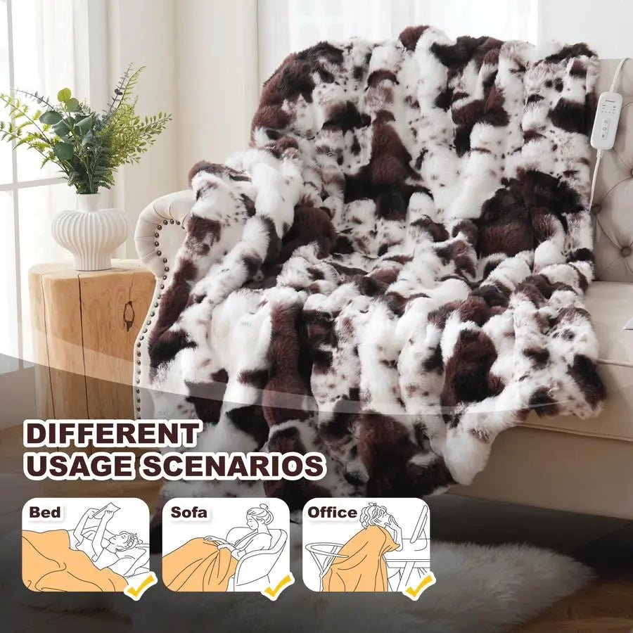 Soft Faux Rabbit Fur 8 Heat Settings Throw/Blanket
