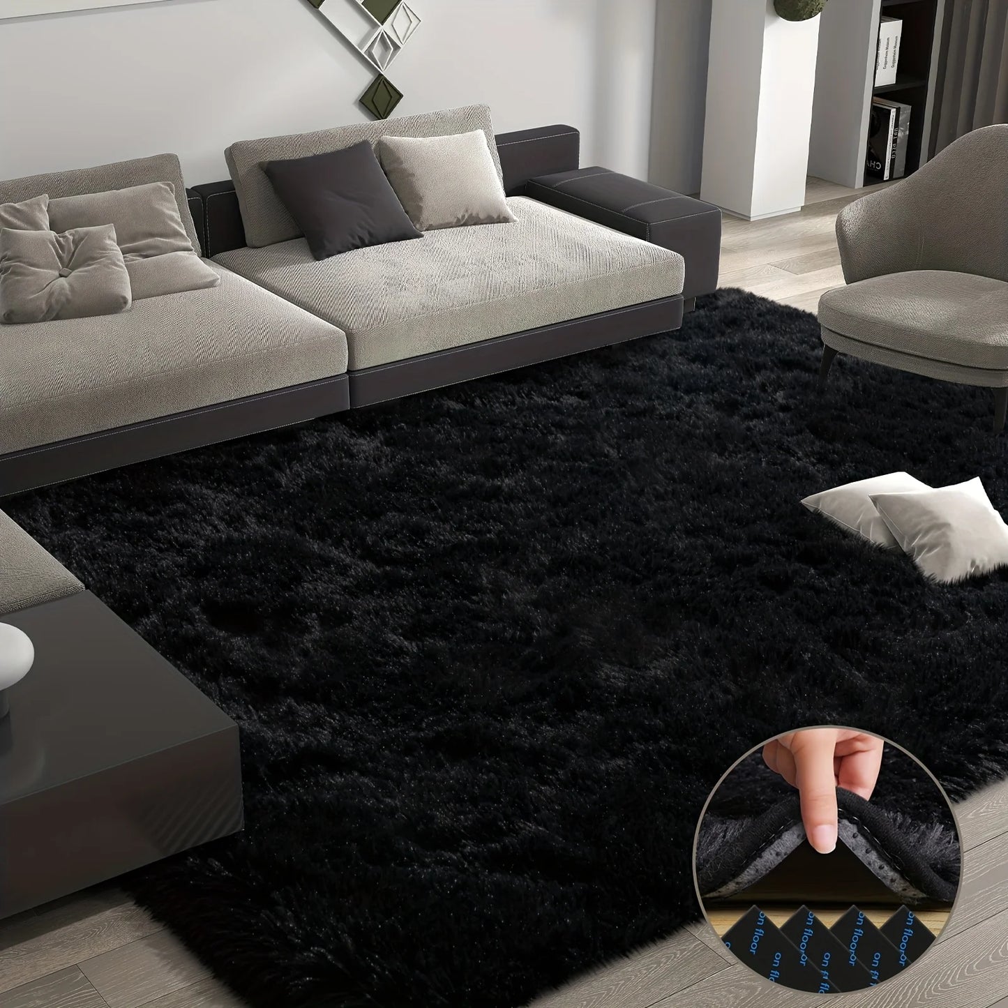 Super Soft Fluffy Black Decorative Rug