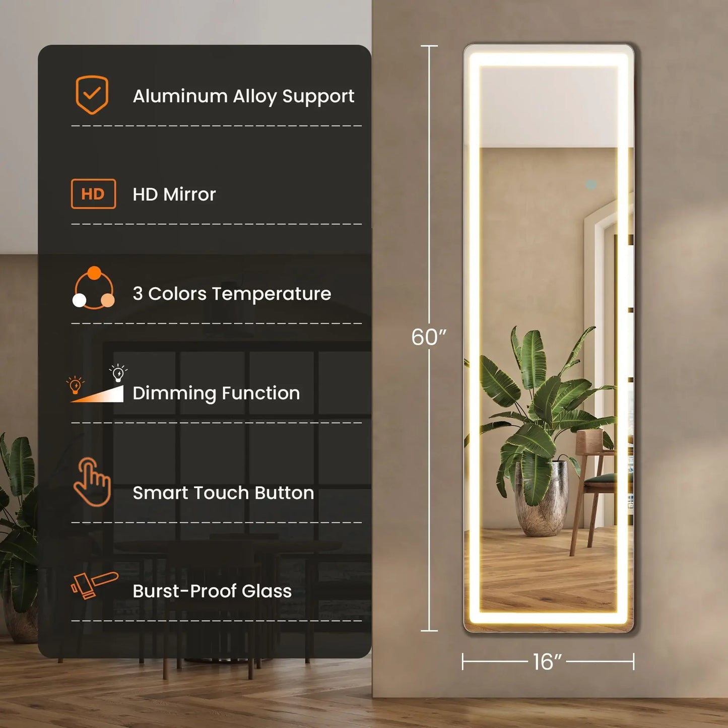 LED Lighted Floor Standing Mirror