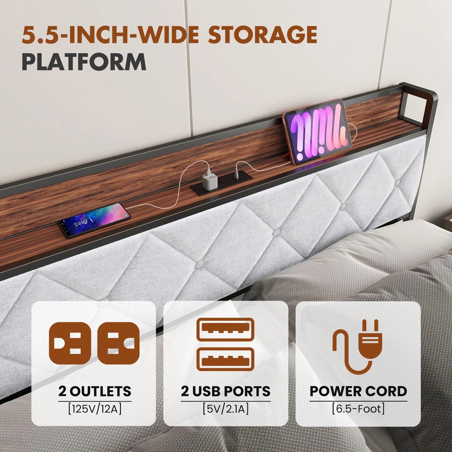 Upholstered Bed Frame with Storage