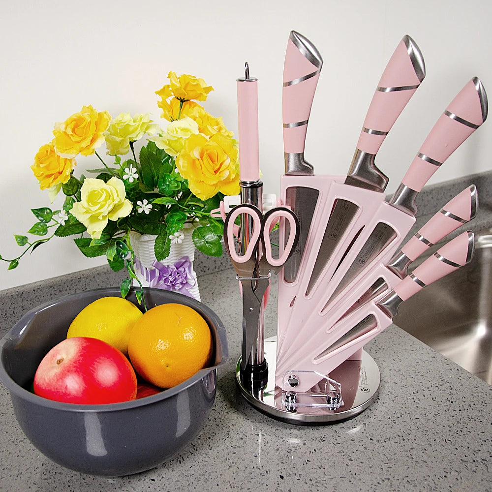 Pink 9PCS Kitchen Knife Set