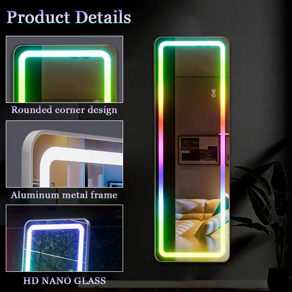 RGB Full Length Mirror With LED Lights