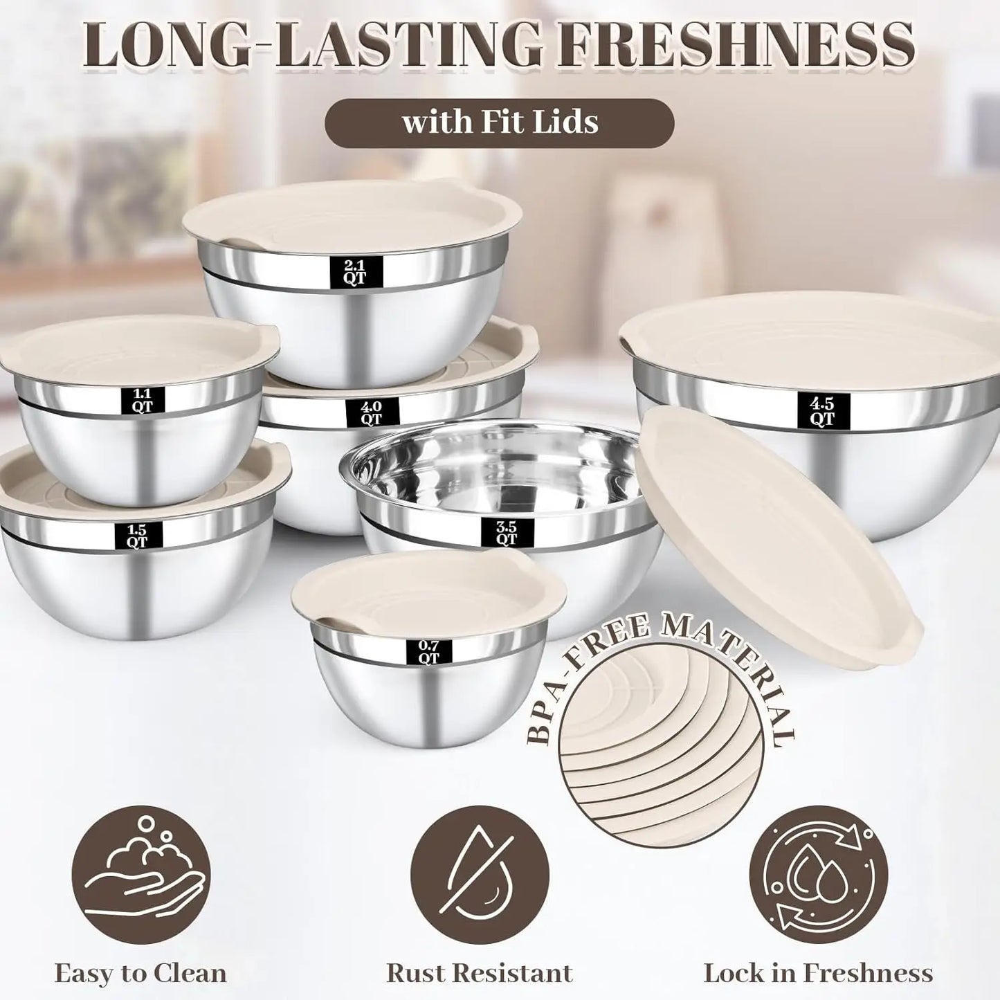 7-Piece Stainless Steel Mixing Bowls With Lids