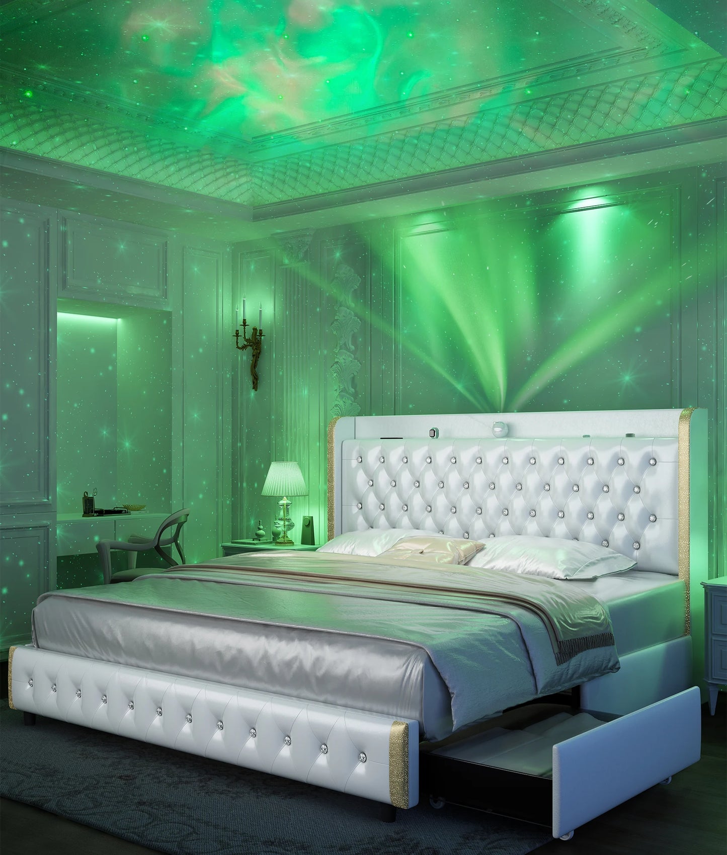 Bed Frame With Galaxy Projector And Bluetooth Speaker