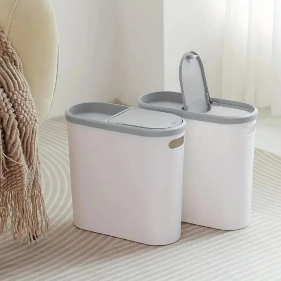 Fashionable white grey bathroom trash can with lid and handle