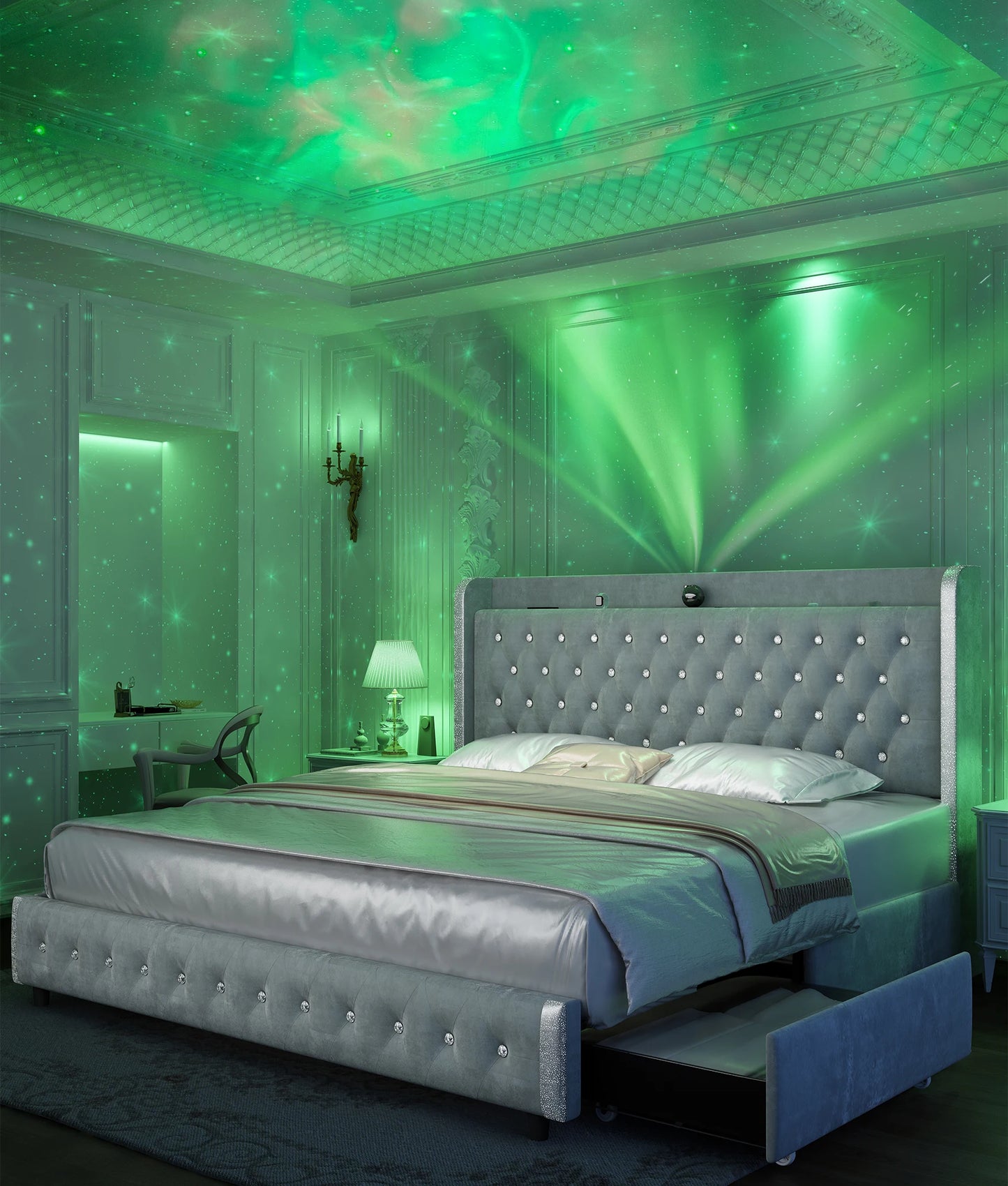 Bed Frame With Galaxy Projector And Bluetooth Speaker