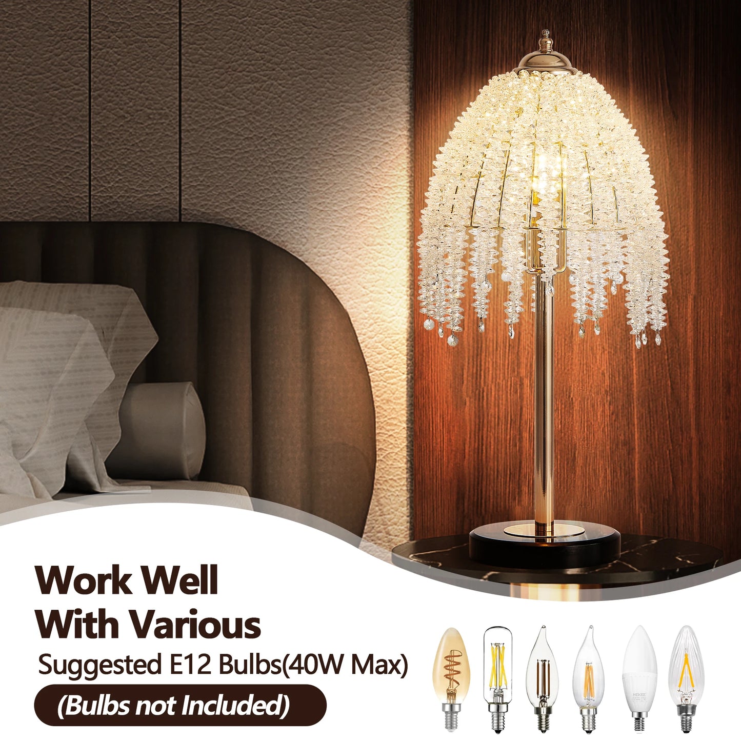 19"(H) Elegant Crystal Table Lamp Vintage Waterfall