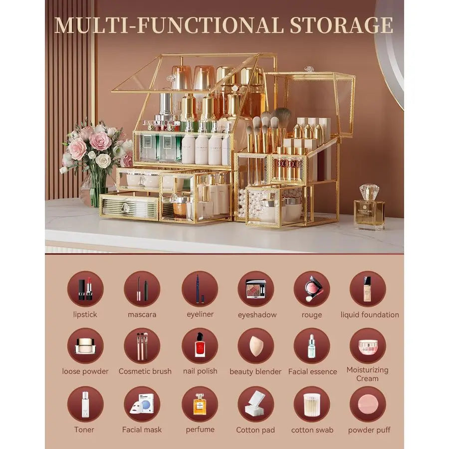 Makeup Organizer with Gold Frame
