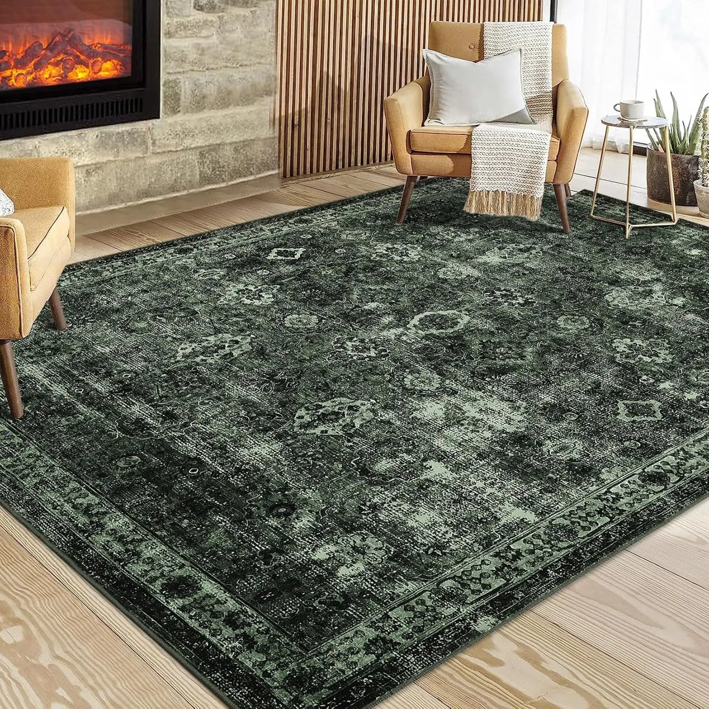 Dark Green Washable Area Carpet