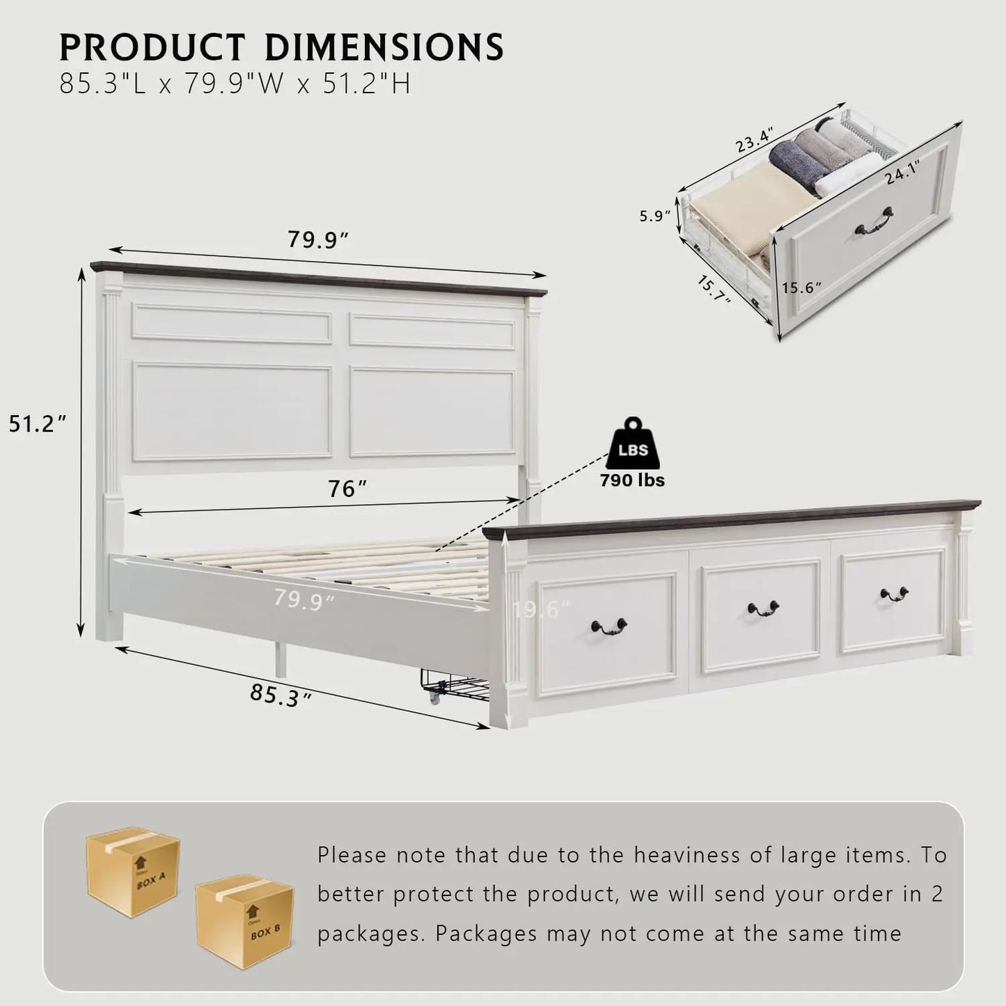 Tall Headboard, Decorative Footboard, Spacious Storage Drawers.