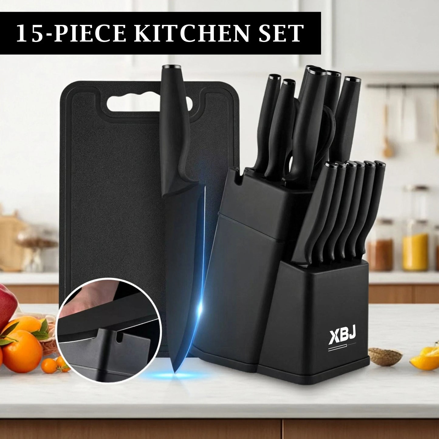 15-Piece Kitchen Stainless Steel Knife Set
