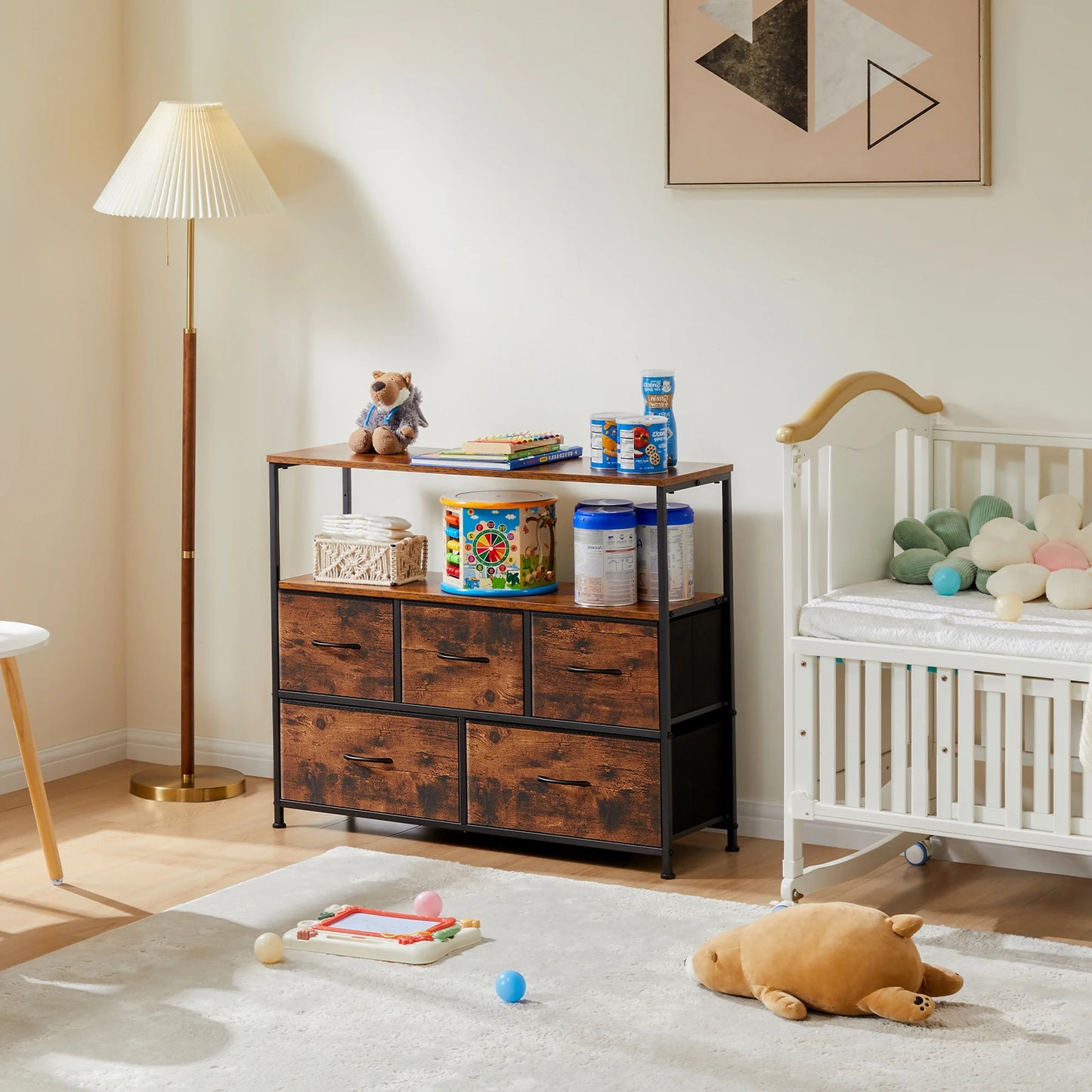 TV Stand Dresser for Bedroom with 5 Fabric Drawers