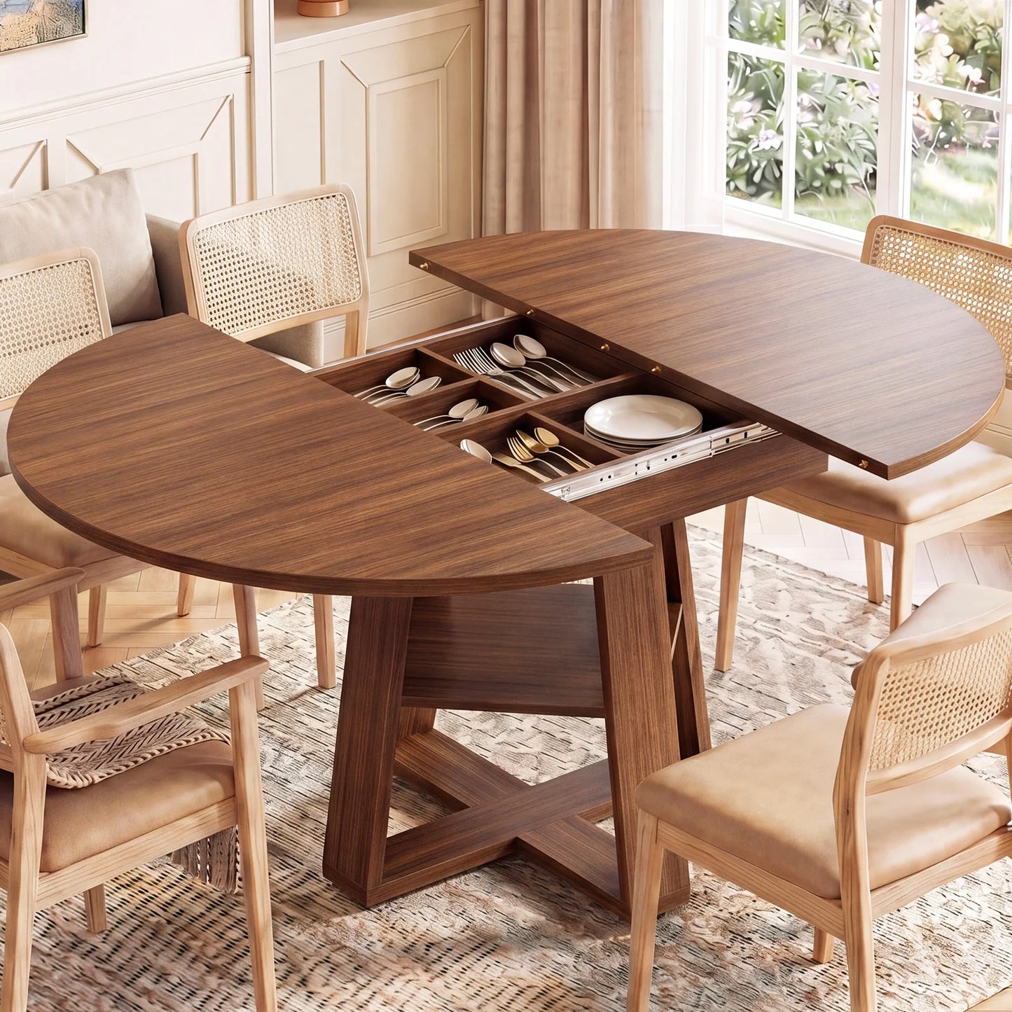 Modern Extendable Wood Round Dining Table