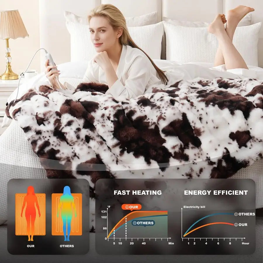 Soft Faux Rabbit Fur 8 Heat Settings Throw/Blanket