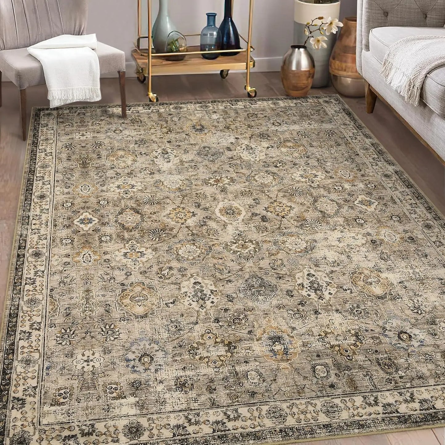Dark Green Washable Area Carpet
