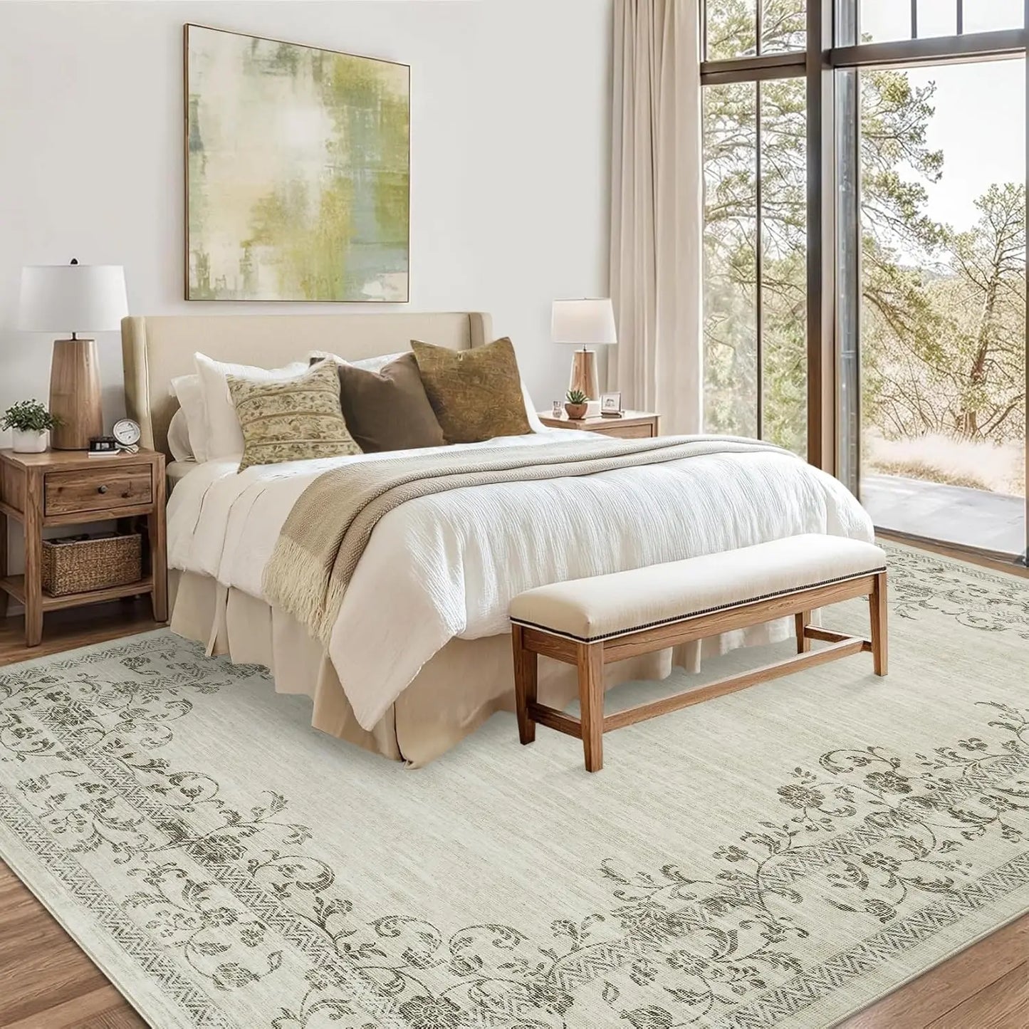 Floral Bordered Large Soft Carpet