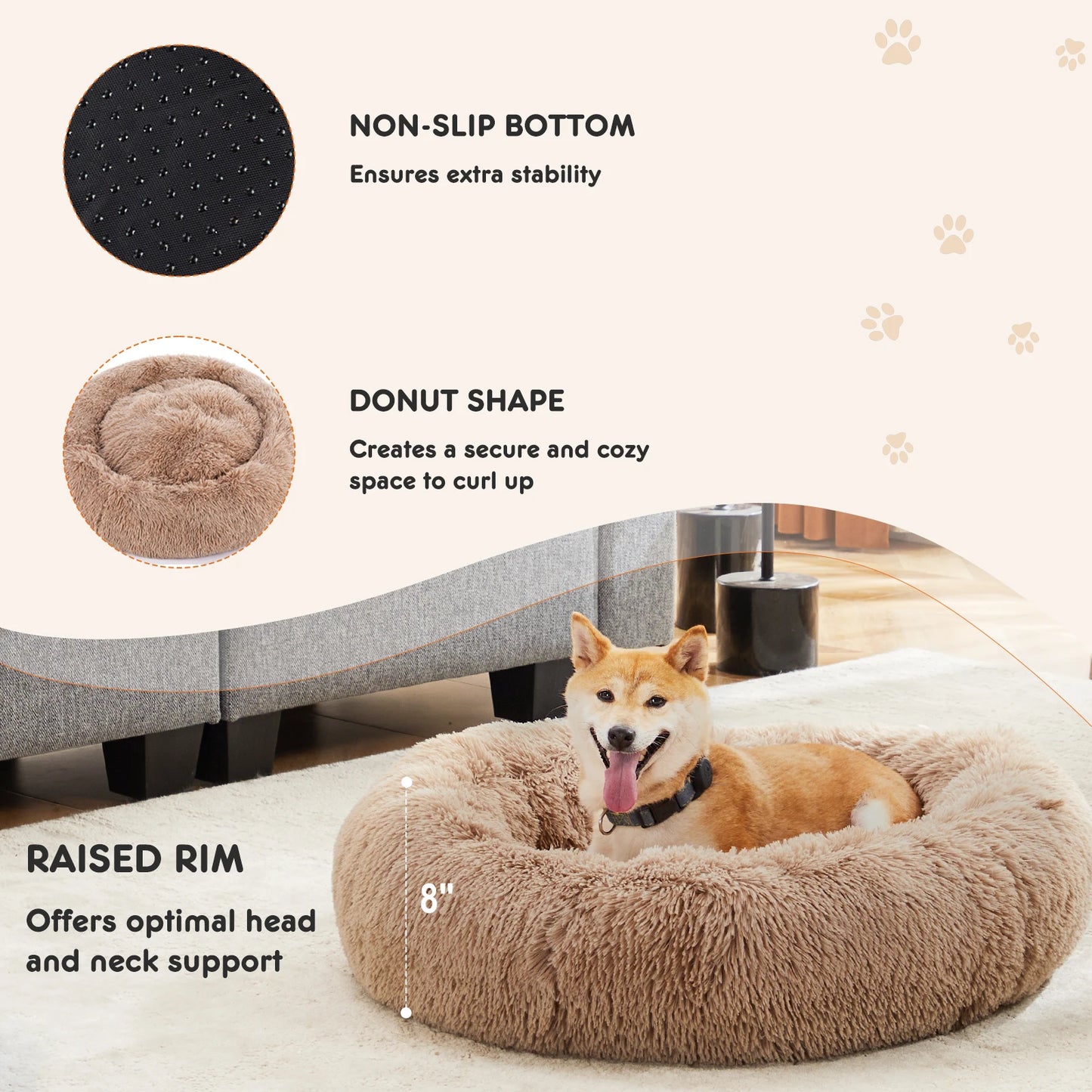 Round Plush Calming Bed For Pets