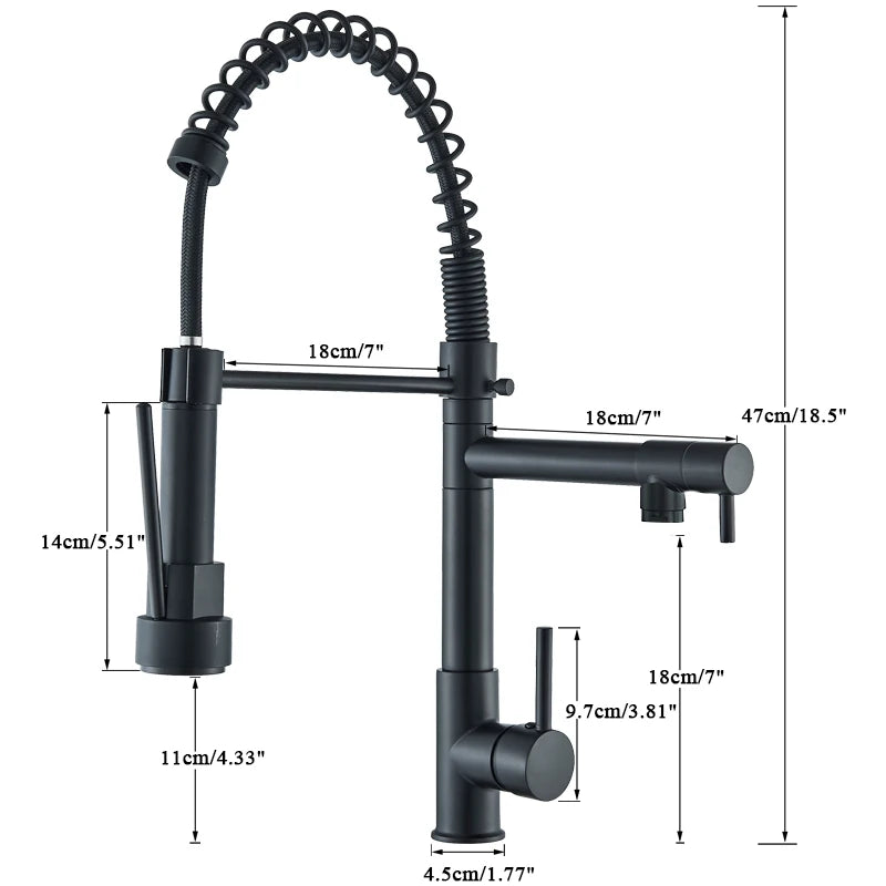 Black Spring Pull Down Kitchen Sink Faucet