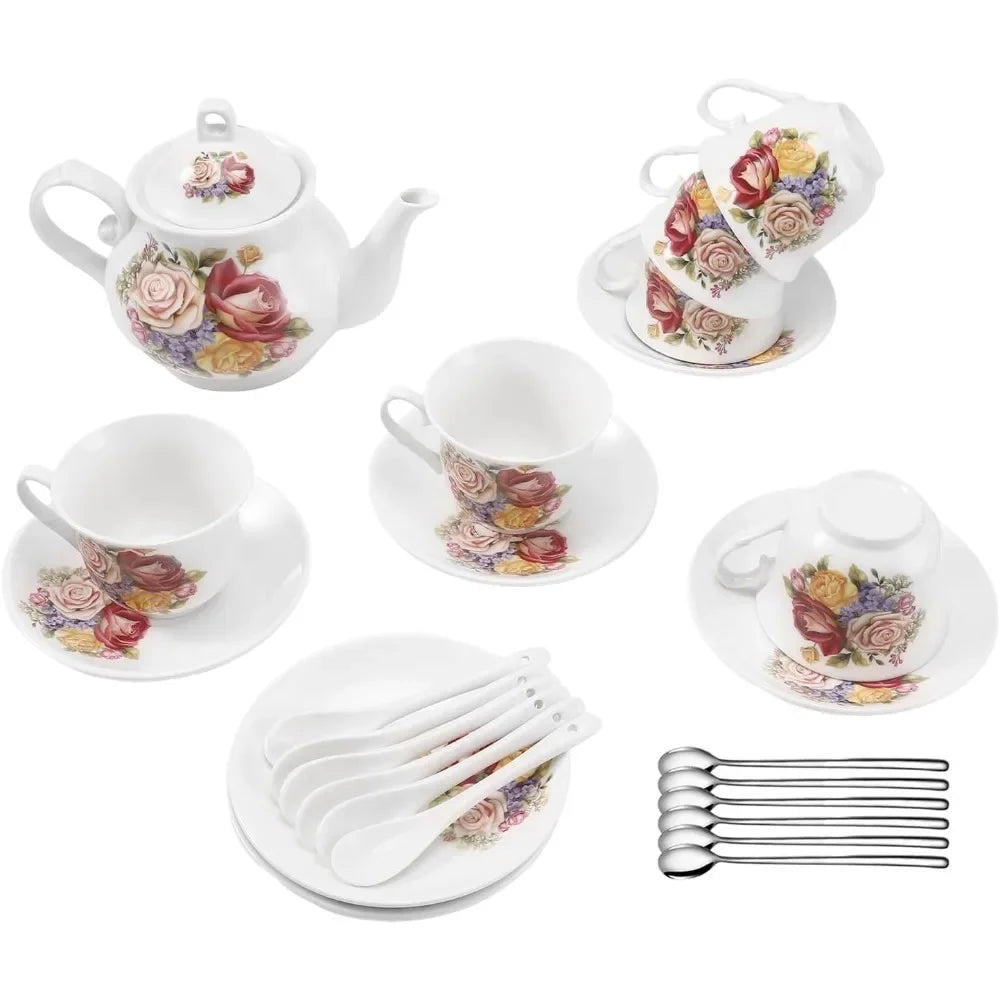 Ceramic 26-Piece Porcelain Tea Set, (7 oz) and teapot (28 oz)