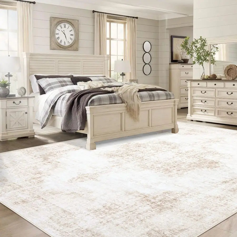 8x10 White Vintage Retro Rug