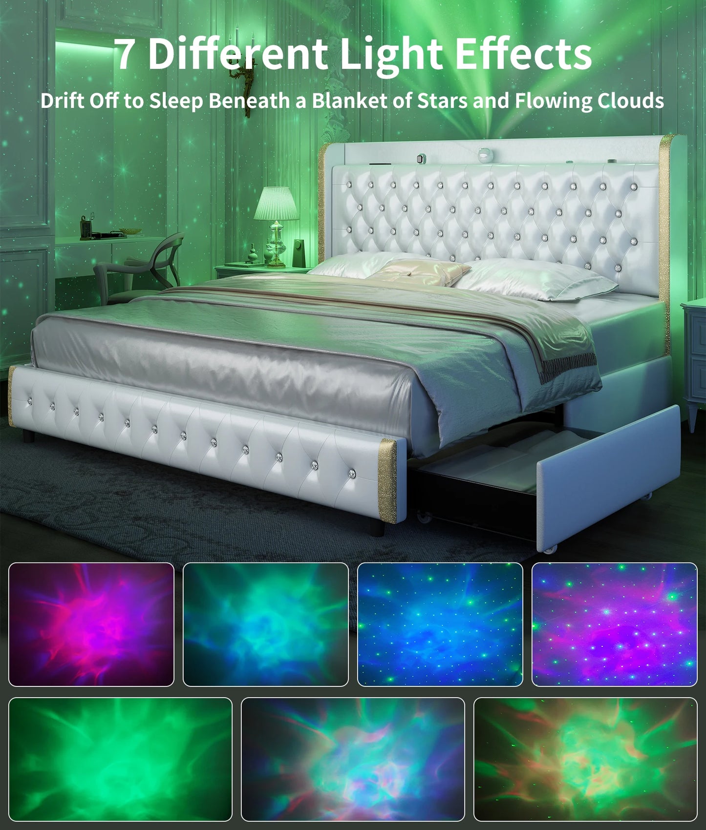 Bed Frame With Galaxy Projector And Bluetooth Speaker