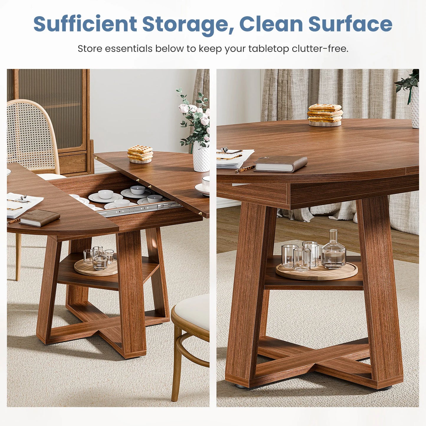 Modern Extendable Wood Round Dining Table