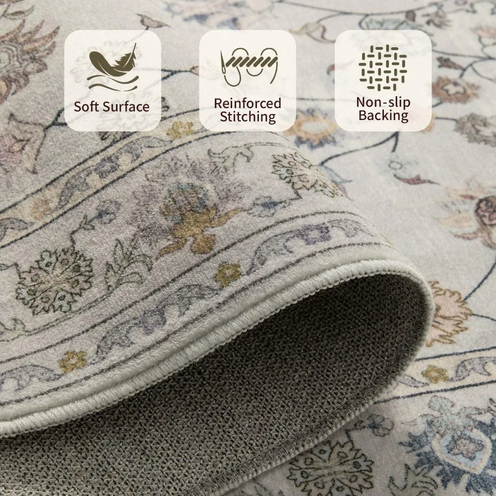 Floral Boho 8x10 Area Rugs, Low Pile Wool Carpets