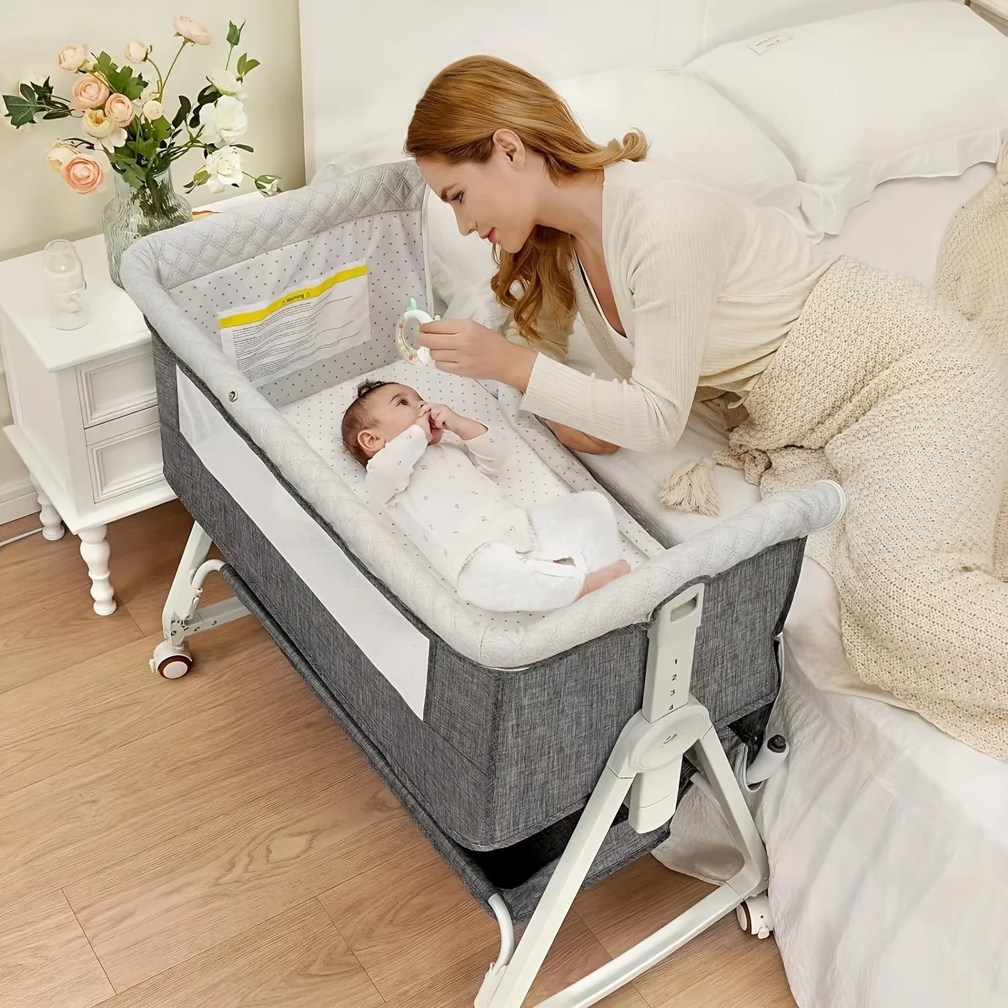 3-in-1 Bassinet Bedside Sleeper With Wheels