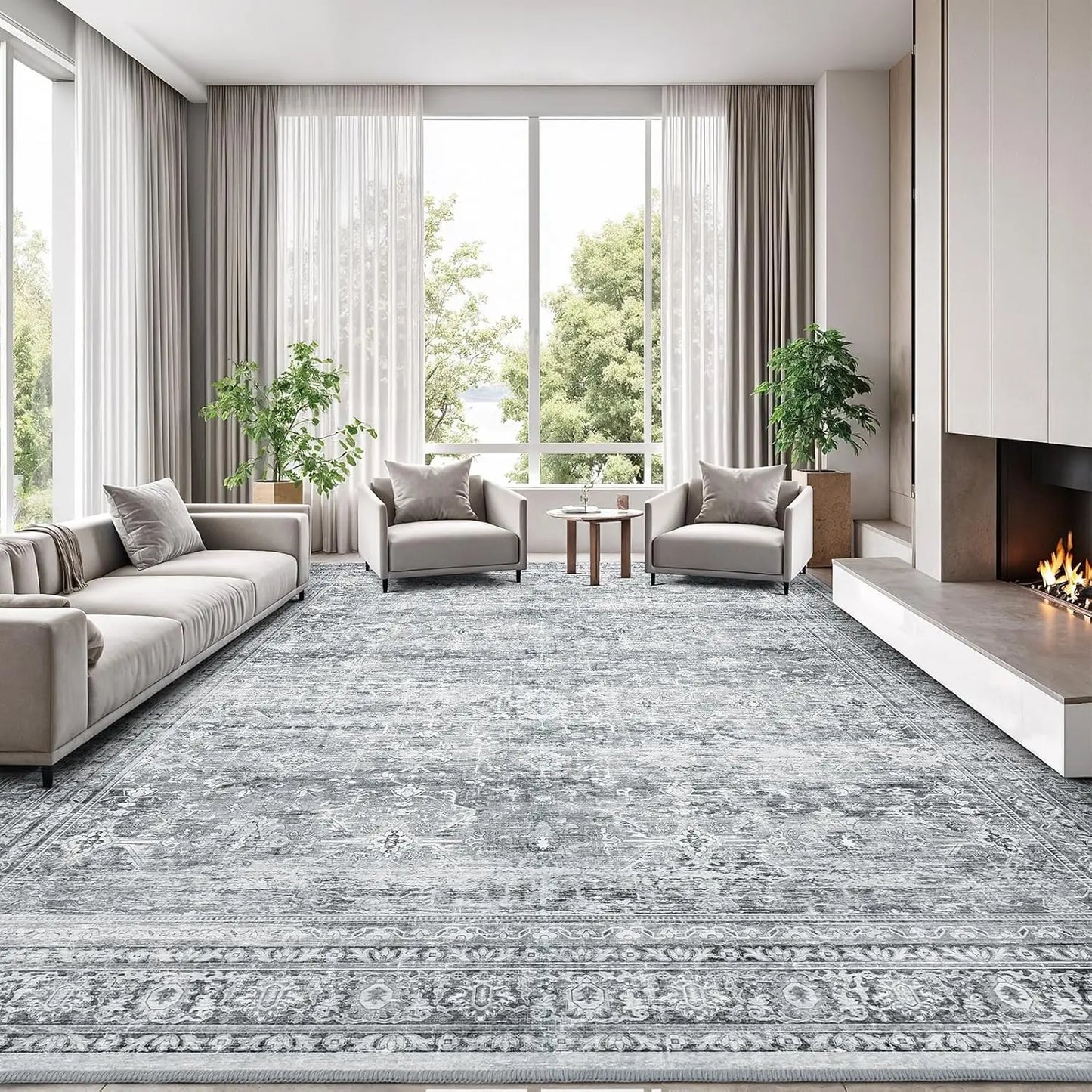 8x10 Soft Grey Floral Carpet