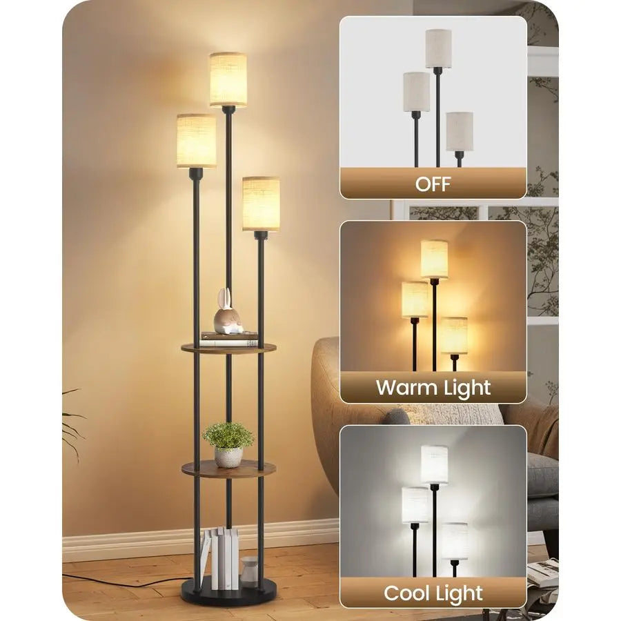 Modern Floor Lamp With 3 Linen Shades and Foot Switch