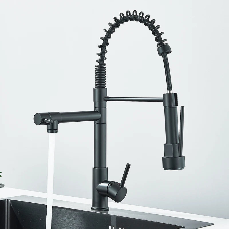 Black Spring Pull Down Kitchen Sink Faucet