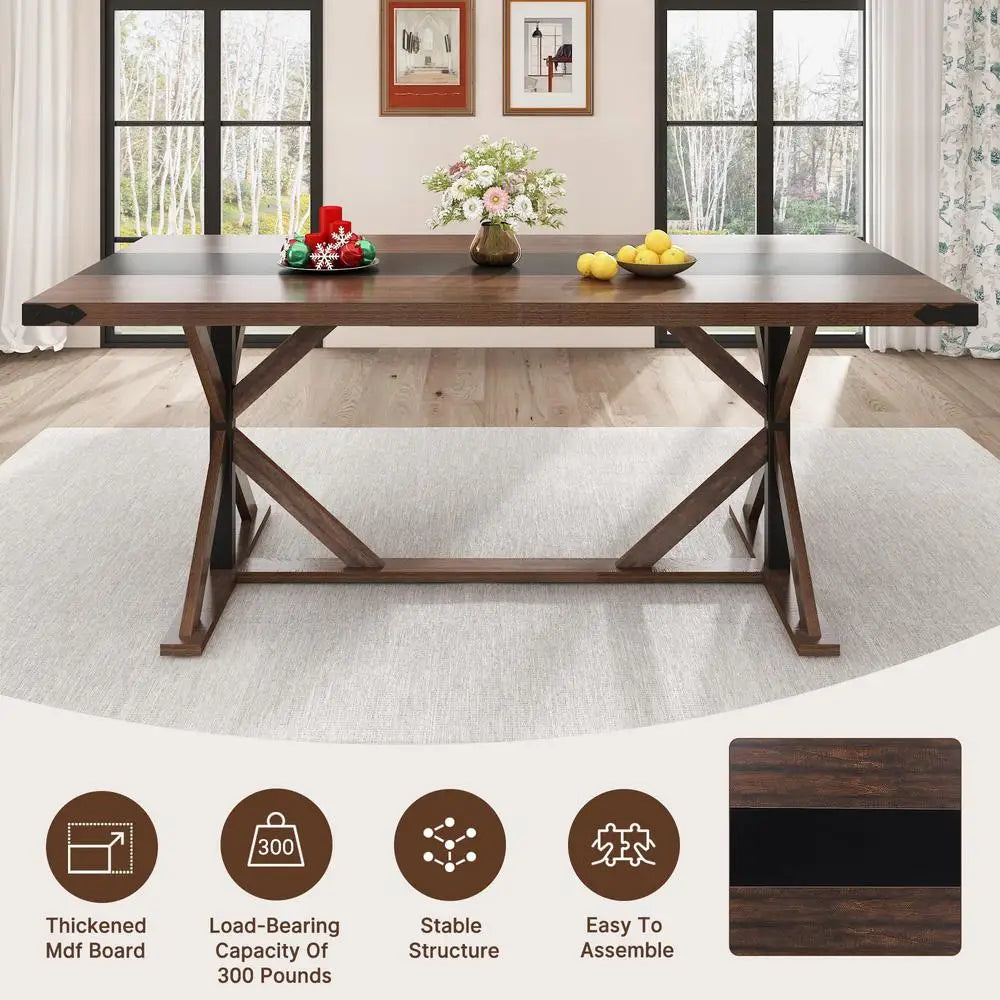 71" Large Brown Rustic Dining Table