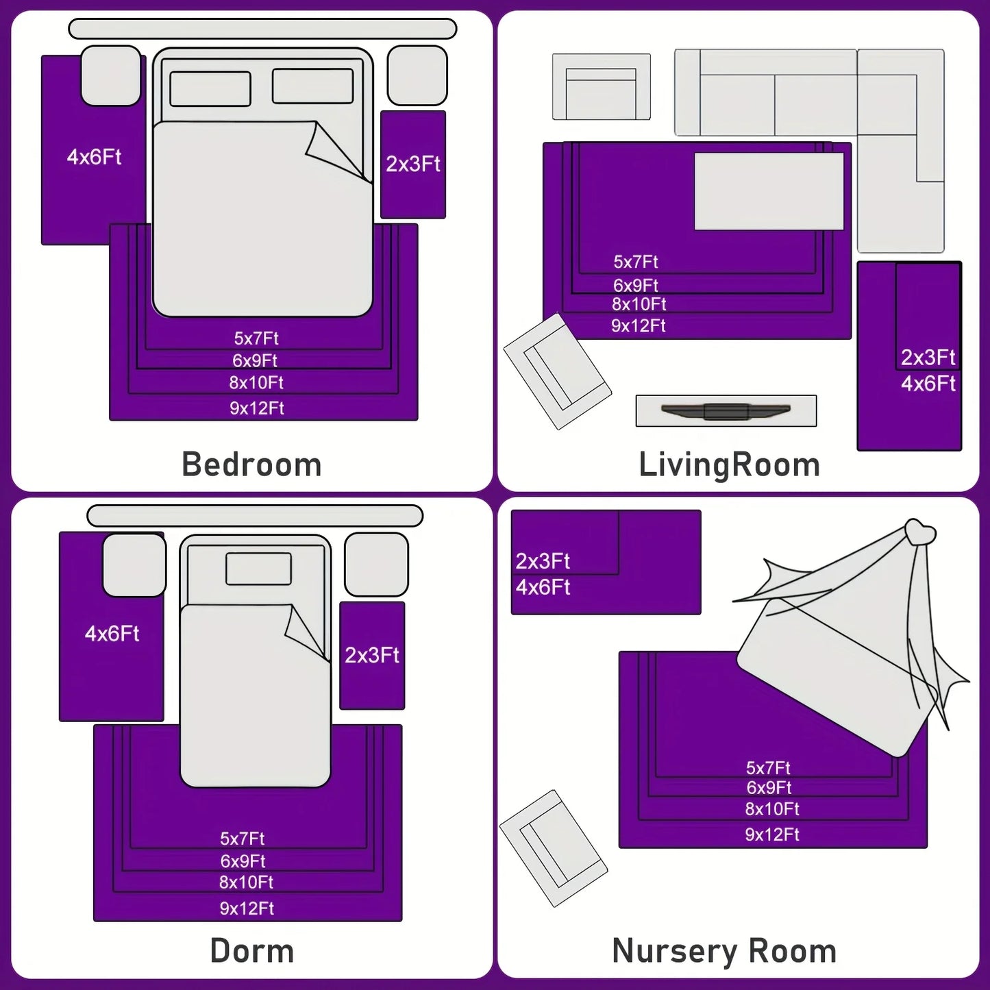 Purple Fluffy Soft Shaggy Non-Slip Rug